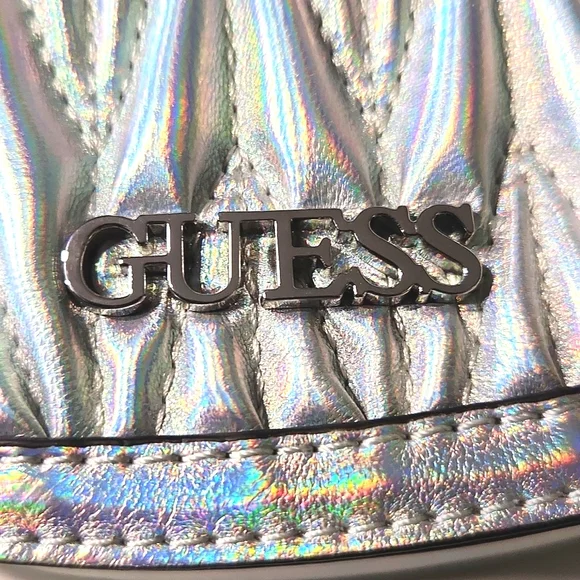 NEW! GUESS Metallic Silver Mini Shoulder Bag with Crossbody Strap - Picture 3 of 16
